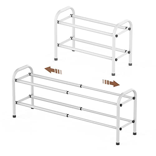 Gonfoam 2-Tier Expandable Shoe Rack,Adjustable Shoe Shelf Storage Organizer Heavy Duty Metal Free Standing Shoe Rack for Entryway Closet Doorway (White) - color: White, size: 2 Tier