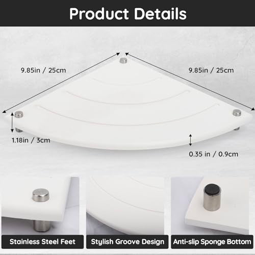 Segbeauty Quick Dry Stone Sink Tray, 9.85in Diatomaceous Water Absorbing Corner Sink Caddy, Fast Drying Stone Soap Tray Dish Sponge Holder Corner Counter Shelf Rack Drying Mat for Bathroom Kitchen - color: White, size: 9.9" x 9.9" x 1.2"