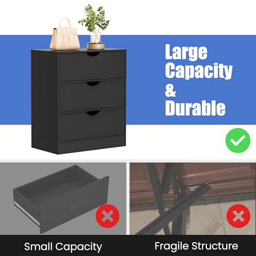 Housoul 3 Drawers Dresser (Set of 2) for Bedroom, Fabric PU 6 Drawer with Wood Frame, Black Dresser with Large Organizer, Chest of Drawers for Closet, Living Room, Hallway, Black - color: Black, size: 15.6"D x 27"W x 32"H (6 Drawers)