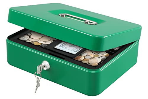 KYODOLED Large Lock Box with Money Tray,Storage Cash Box with Lock,Safe Metal Box for Money,9.84"x 7.87"x 3.54" Green Large - color: Green, size: Large
