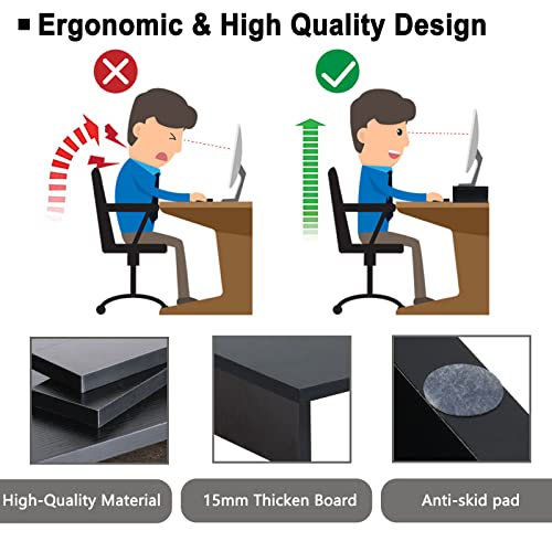 TEAMIX 2 Pack Monitor Stand Riser-20 inch, Black Desktop Stand for PC/TV/Laptop/Printer, Keyboard Shelf Organizer Wood Monitor Riser with Storage - color: Black, size: 2 Pack-20 inch