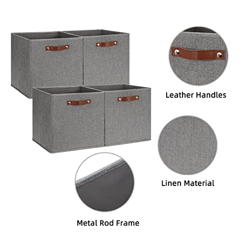 HNZIGE Fabric Storage Cubes Bins Baskets for Shelves Set of 4 Baskets, 13 Inch Storage Bins with Handles, Foldable Storage Cube Organizer Bins Organizing Home Nursery (Gray) - color: Gray, size: 13"x13"x13"-4pack