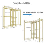 XIOFIO 6 Tiers Heavy Duty Garment Rack,Clothing Storage Organizer, Metal Clothing Rack,Clothing Rack with Hanging Rod,Adjustable Shelf and Fixed Baskets,60.7"L x 15.7"W x 70.5"H Max Load 720LBS,Gold - color: Gold