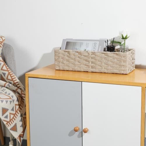 Bidtakay Long Narrow Wicker Baskets Toilet Paper Basket for Shelves 2-Pack Waterproof Imitation Small Wicker Storage Bins for Washroom Closet Boho Decor Baskets for Organizing Grayish Beige - color: Grayish-beige