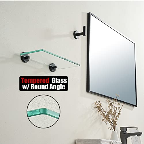 JQK Bathroom Glass Shelf Black, Tempered Glass Shower Storage 12 by 5 inches, 304 Stainless Steel Matte Black Wall Mount, TGS101L12-PB - color: Black, size: 12 Inch (1 Pack)