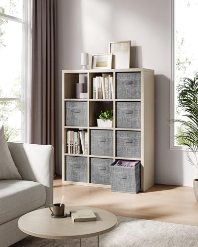 SONGMICS Storage Cubes, 13 x 13 x 13 Inches Non-Woven Fabric Bins with Double Handles, Set of 8, Closet Organizers for Shelves, Foldable, for Clothes, Cattail Gray UROB833G01 - color: Cattail Gray, size: 8 Pack (13"L x 13"W x 13"H)