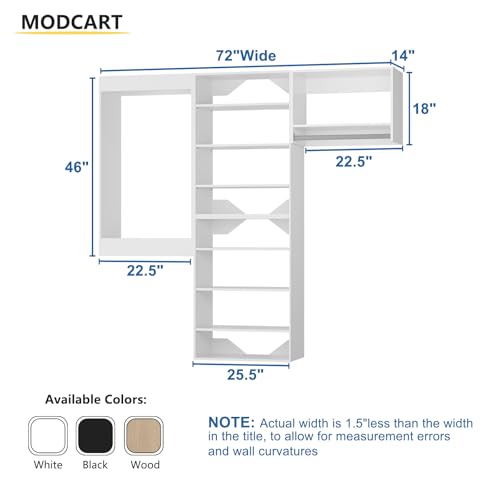 Modular Closet Organizer, 72" Wide Tower System with Hanging, Wall Mounted Wardrobe Organizer Kit, White - color: White, size: 72" Wide, style: Tall Hanging + Double Hanging + Shelf Tower*2