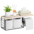 VITVITI Toilet Paper Holder with Shelf, Wall Mounted Toilet Paper Storage Basket, Wood Metal Toilet Roll and Wipes Holder for Bathroom Farmhouse (Natural) - color: Natural