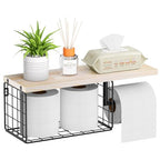 VITVITI Toilet Paper Holder with Shelf, Wall Mounted Toilet Paper Storage Basket, Wood Metal Toilet Roll and Wipes Holder for Bathroom Farmhouse (Natural) - color: Natural