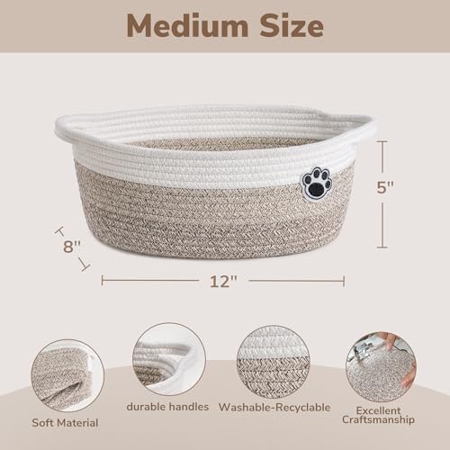 Dog Toy Basket Small Gift Basket for Baby, 12"x 8" x 5" inches Woven Storage Baskets for Dog Cat, Nursery Storage Baskets for Diapers, Towels, Mixed-Brown - color: Brown, size: 12"L x 8"W x 5"H