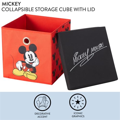 Idea Nuova Disney Mickey Mouse Collapsible Fabric Storage Cube,10” Organizer Bin with Lid for Bedroom, Playroom, and Closet - color: Mickey Mouse
