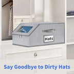 Aokeyee Hat Organizer for Baseball Caps - 2PCS Stackable Storage with Clear Window Lid, Flip-Top Access, Space-Saving Hat Box for Closet, Breathable Fabric (Grey)