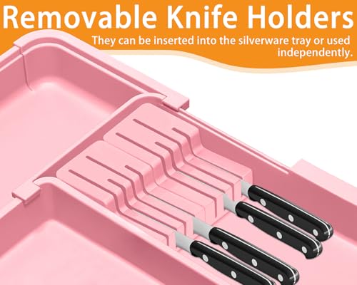 Homecor Utensil Drawer Organizer for Kitchen, Expandable Silverware Organizer Cooking Utensils Tray, Large Cutlery and Flatware Holder, Kitchen Tools & Gadgets Storage (Pink) - color: Pink