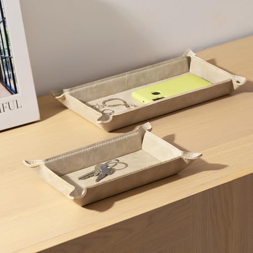 Navaris 2 x Empty Tray for Keys, Coins, Mobile Phones, Jewellery – Entrance Table for Office Bedside Tables - color: Beige