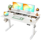 TIQLAB Standing Desk with Two Drawers, Stand Up Standing Desk Adjustable Height, Electric Sit Stand Table with Storage Shelf and Splice Board, 55 * 24 inch, White - color: White, size: 55*24 inch without keyboard tray