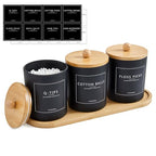 3 Pack Qtip Holder Bathroom Set with Tray,13.5oz Cotton Round Ball Pad Holder Cotton Swab Floss Pick Dispenser,Bathroom Organizers and Storage Container,Glass Apothecary Jars Canisters with Lids-Black
