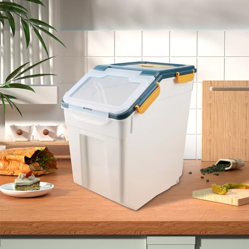 2 Pack Rice Storage Container with Measuring Cup 50 lb Flour Storage Container with Wheels, BPA Free Food Storage Container Dog Cat Food Bin Set for Dry Food Sugar, Cereal(Blue) - color: Blue 2Pack 50Lb