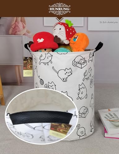 Collapsible Fabric Storage Basket, Waterproof Laundry Hamper with Handles, Round Storage Bin for Clothes Toys, Foldable Organizer for Bedroom Nursery Bathroom(Round-Black cat) - color: Round-Black cat