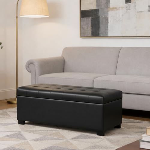 HomePop Large Tufted Storage Bench - Classic Black - color: Classic Black