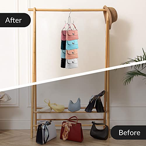 ZEDODIER Purse Organizer for Closet, Rotatable Purse Hanger Bag Holder, Max 8 Storage Capacity Backpack Rack, Metal Space Saving Hanger, Silver - color: Silver, size: 1 Pack