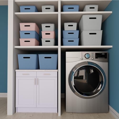 Glad Storage Baskets with Lids - Set of 4 Stackable Plastic Boxes with Handles - Decorative Shelf Organizer Bins for Bathroom and Closet, Pink, 3.1 Gallon - color: Pink, size: 3.1 Gallon