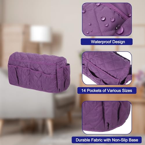 uxcell Sofa Armrest Organizer Non-Slip Armchair Caddy Waterproof Couch Remote Holder Organizers with 14 Pockets for TV Remote Control Cell Phone Magazines Sofa Organization, Purple - color: Purple