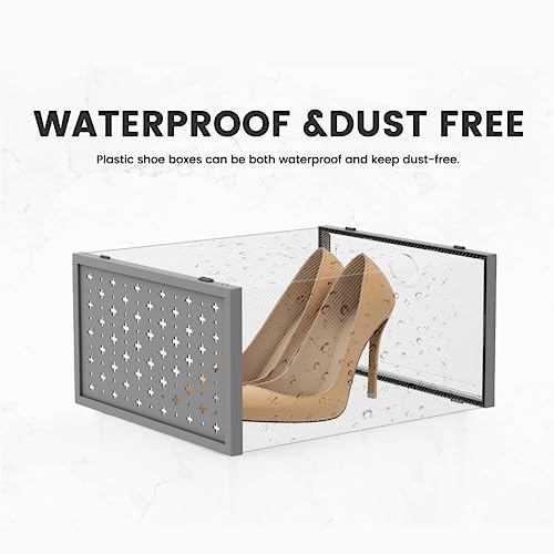 Pinkpum 12 Pack XXL Shoe Storage Box Fit for Size 14, Clear Plastic Stackable Shoe Organizer for Closet, Shoe Containers Sneaker Storage Clear and Grey - color: Gray, size: 12 Pack XX-Large