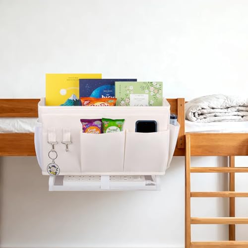 Bedside Caddy for Dorm Bed Bedside Organizer, Bedside Storage with 10 Pockets and Power Strip Holder, Multifunctional Bedside Pocket for Home, College, Dorm, Bunk/Hospital/Crib Bed (Beige) - color: Beige