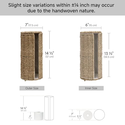 StorageWorks Seagrass Free Standing Toilet Paper Holder Stand for Bathroom, 3 Rolls of Toilet Tissue Storage with a Built-in Cloth Lining, Toilet Roll Holder Stand with Lid - color: Natural（seagrass）, size: 6¾"D(For 3 Roll)