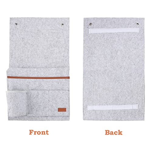 Surblue Bedside Caddy Felt Bedside Storage Organizer with Water Bottle Holder for TV Remote Control Phone Glasses Magazine 7 Pockets(Light Grey) - color: Lightgrey