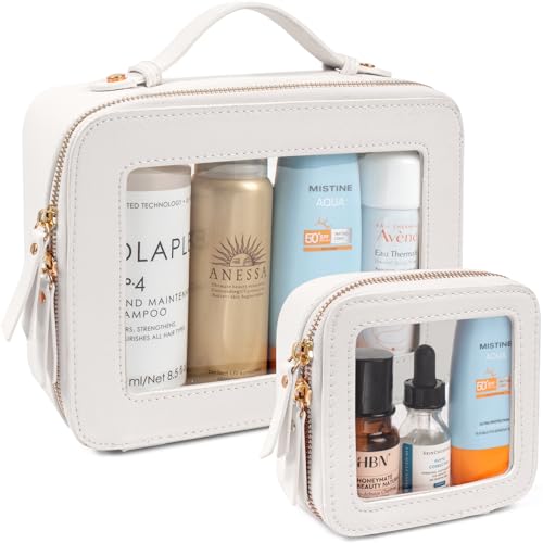 LETGO Clear Makeup Bags Set - TSA Approved Toiletry Bag with Handle Large Opening, Clear Toiletry Bags Case Pouch for Traveling Travel Car Orangizer Storage Essentials (Mini+Large White) - color: 0-Large+Mini-White