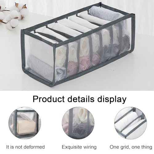 7 Compartment Underwear Organizer Storage Box Foldable Divider Closet Drawer Organizer for Bras Socks Lingerie(Grey) - color: Grey, size: 7 Grids
