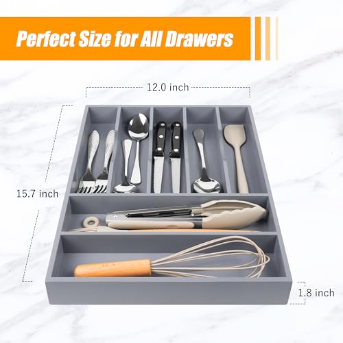 Kitchen Silverware Drawer Organizer and Storage Organizador Small De Cucharas y Tenedores Cubiertos Para Gavetas Cocina Para Gabinete Cajones Cocina Cajones Cocina Para Gabinete Hogar y Cocina Ofertas - color: Gray, size: 7 Slots