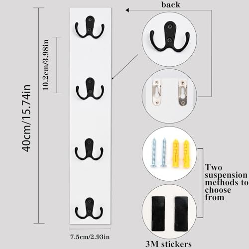 Yohsnor Vertical Wall-Mounted Key Holder – Stylish Entryway Hook Rack, Perfect for Narrow Spaces – Ideal Storage Solution for Keys, Scarves, Wallets, Belts, and Dog Leashes – Rustic Wood Key Hanger - color: White