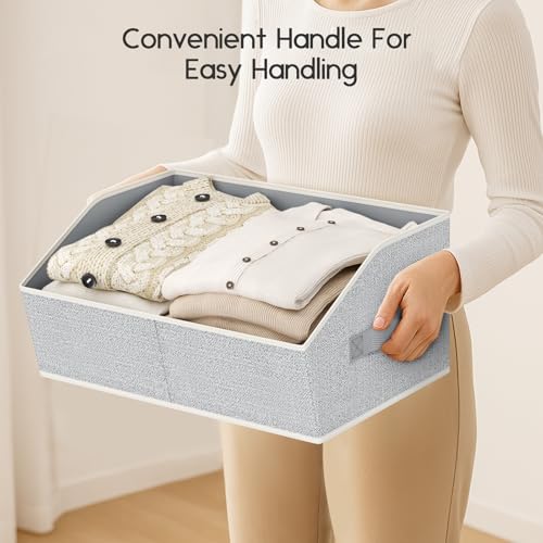 Homsorout Large Closet Organizers and Storage Bins - 8 Pack Trapezoid Storage Baskets for Shelves, Foldable Fabric Baskets with Handles Ideal for Closet, Basket, Wardrobe and Shelf Storage, Light Grey - color: Light Grey, size: 8 Pack