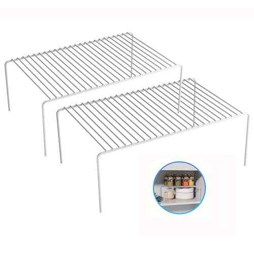 Large(15.7 x 9.4 inch)White Cabinet Storage Shelf Rack Set of 2, Rustproof Metal Wire Kitchen Counter Organizers and Storage, Spice Organization for Cabinet, Plate, Dish, Pantry, Bathroom, Fridge - size: 2Pack-White-15.7 x 9.4 inch