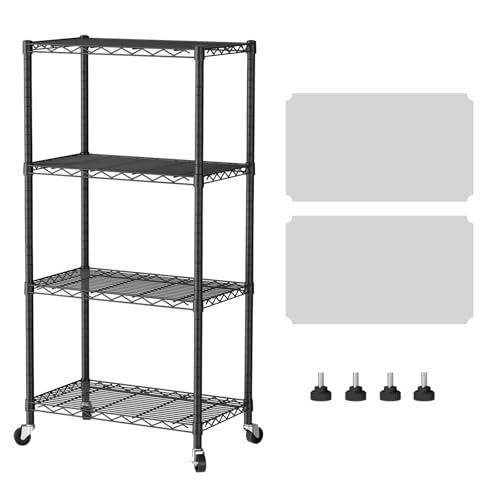 SINGAYE 4 Shelf Storage Wire Shelves Closet Bathroom Organizers Metal Pantry Kitchen Garage Shelving Unit Laundry Room Organization Home Narrow Rack Net Basket with Wheels Black - color: Black, size: 4Tier/14"D X 24"W X 49"H