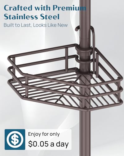 SEIRIONE Corner Shower Caddy Tension Pole, Quick Setup, Rust-Free Bathroom Shower Organizer Corner for Bathtub Shampoo Storage, 4-Tier Adjustable Shelf, Drill Free, Fits 34 to 116 Inch Height, Bronze - color: Bronze