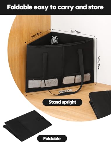 2 Pack Rigid Hanger Organizer, Triangle Storage Bin with Lid, Hanger Holder Stand for Space Saving, Clothes Organizer Stacker for Closet Laundry Rooms - color: Black