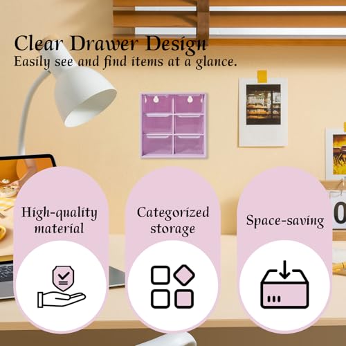 Small Drawer Organizer for Desk, 4.7" x 4.7" x 3.8" Small Desktop Organizer with 6 Drawers, Plastic Storage Box for Office, Classroom, Craft and Home Organization - color: Purple