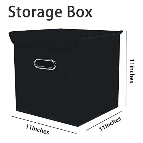 Fabric Storage Cube Bins with Lids Closet Organizers collapsible storage bins basket with Handles for Home,Storage Boxes for Organizing,1 Pack,(Black) - color: Black, size: 1Pack