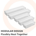 Oggi Set of 5 Clear Drawer Organizers - (1) 3x6.25, (2) 3x9.5, (2) 3x12.5 - Ideal for Organizing Kitchen Drawers, Office, Desk, Silverware, Kitchen Utensils, Cosmetics and Bathrooms - size: Set of 5