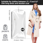 Hanging Vacuum Storage Bags, 6 Pack Hanging Storage Bags for Clothes With Electric Pump, Vacuum Sealed for Suits, Dress, Jackets (6 Long) - size: 6-Long-Epump