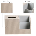 Square Tissue Box Cover with 2 Compartments Storage Organizer, PU Leather Tissue Box Holder with Remote Control Holder for Livingroom Nightstand, Multifunctional Cube Tissue Holder (Beige) - color: Beige