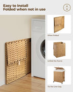 Greenstell Laundry Hamper with Wheels, No Install Needed, 90L Divided Handwoven Hampers & 2 Removable Liner Bags, Synthetic Rattan Clothes Laundry Basket with Lid & Handles, Foldable Hampers Natural - color: Natural, size: 90L: 18.3x13.5x26.4 Inches