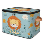 Custom Storage Basket with Name, Personalized Storage Bins with Zipper Lid, Foldable Fabric Storage Box Large capacity with Handle Flower Lion - color: Option 10