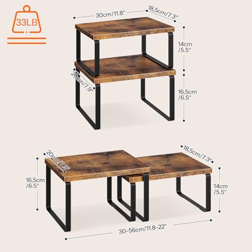 HOOBRO Cabinet Organizer Shelf, Set of 2, Kitchen Countertop Organizer, Kitchen Countertop Shelf, Spice Rack for Counter, Stackable, Expandable for Cabinet, Kitchen, Rustic Brown and Black BF33TL01 - color: Rustic Brown + Black