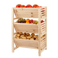 Potato Onion Storage Rack, 3-Tier Stackable Wooden Bins for Pantry Cabinet, Ventilated Vegetable Organizer with Baskets, Fruit Produce Bread Holder for Kitchen Shelf, Fir Wood