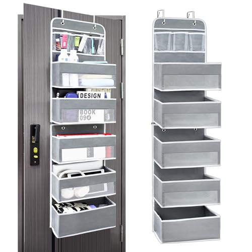 Sturdiness Over The Door Organizer, 6 Tiers Anti Tilt Hanging Behind Door Storage, Heavy-Duty Reinforced Mesh Rack Holds 44lb for Bathroom,Pantry, Nursery,Closet, Shoes, Towels,Grey - color: Grey, size: 6 shelf