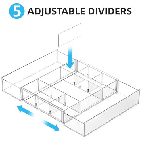 Marbrasse Expandable Desk Drawer Organizer, Clear Plastic Drawer Organizer Tray with 10 Adjustable Compartments, Desk Organizers and Accessories, 5 Drawer Dividers for Office Supplies, Makeup(Clear) - color: Clear